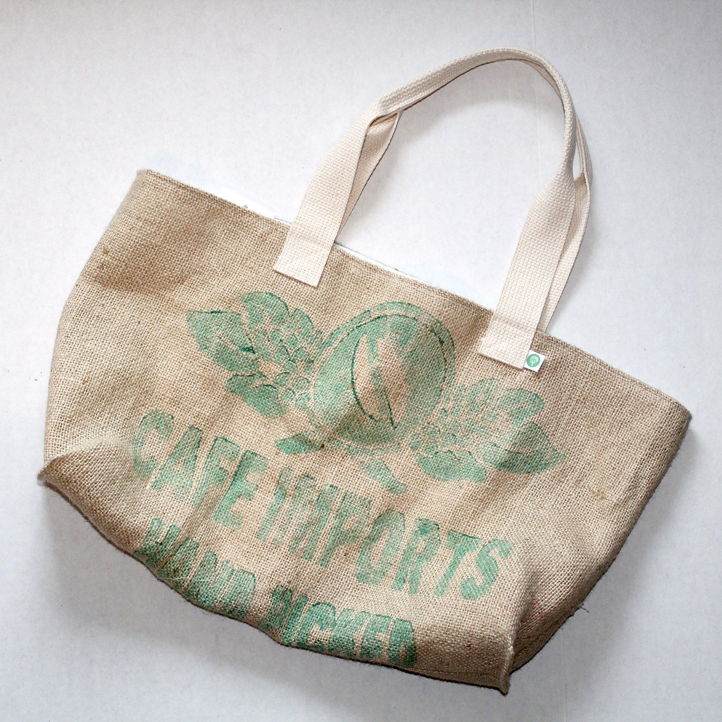upcycled tote bag - Cafe Imports 2 FRONT