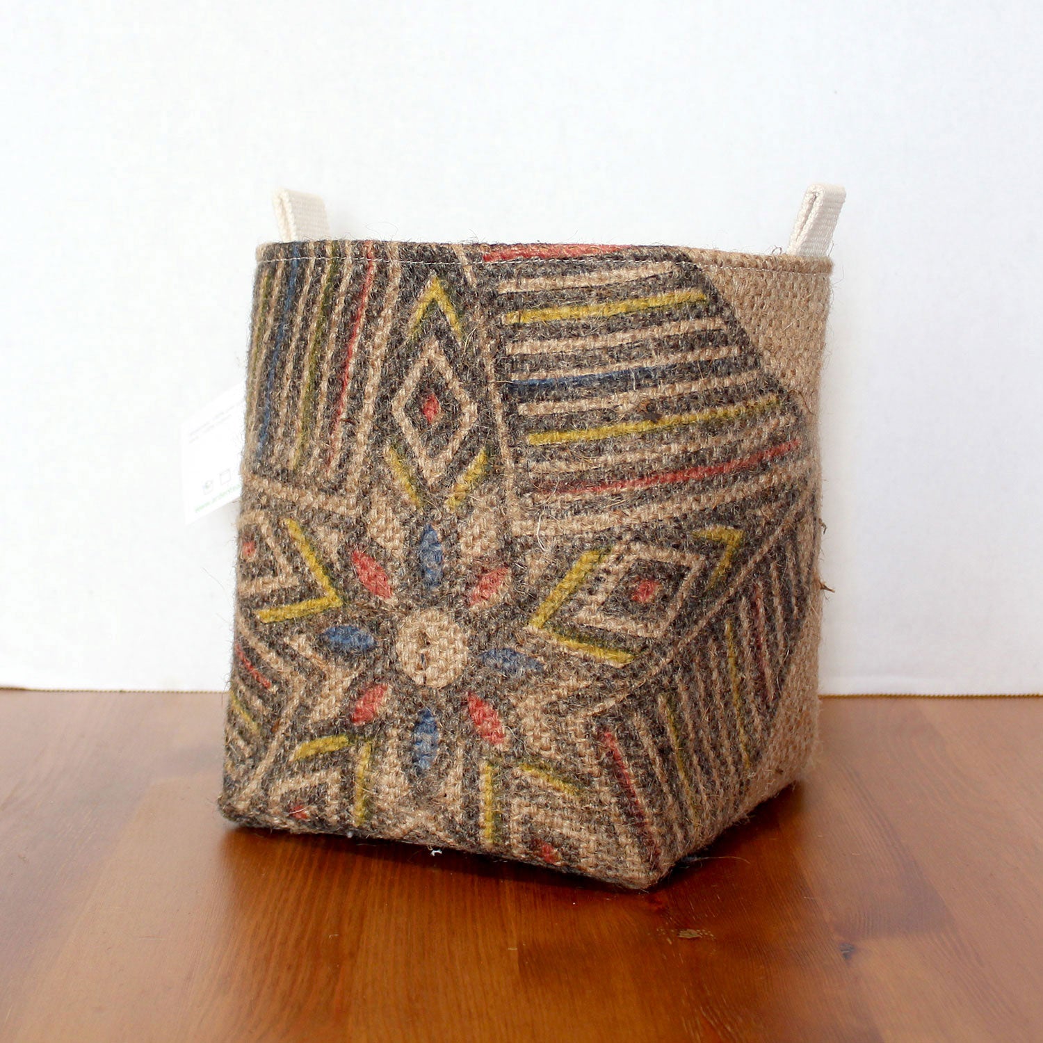 Upcycled Coffee Sack Basket - Medium - geometric