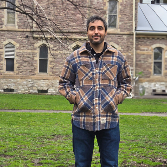 Upcycled Blanket Jacket - small - blue/brown plaid