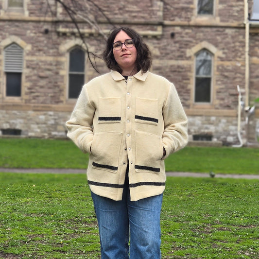 Upcycled Blanket Jacket - medium - beige/black stripe