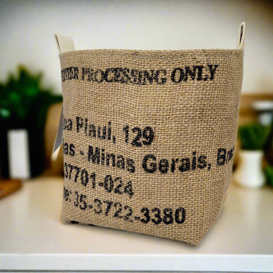 Upcycled Coffee Sack Basket - medium