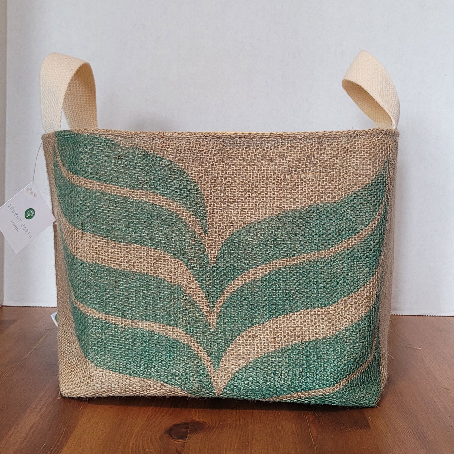 green leaves coffee sack basket