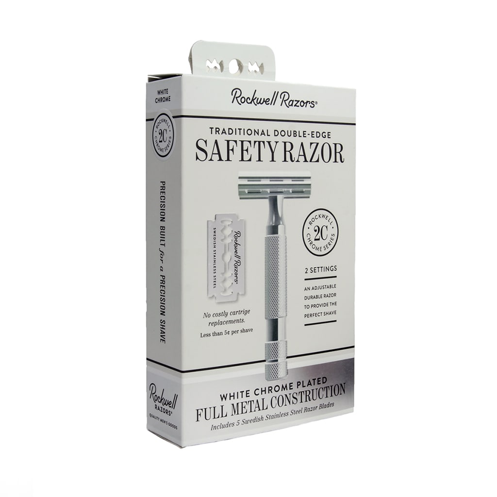 Rockwell 2C - Double Edge Safety Razor - White Chrome in package