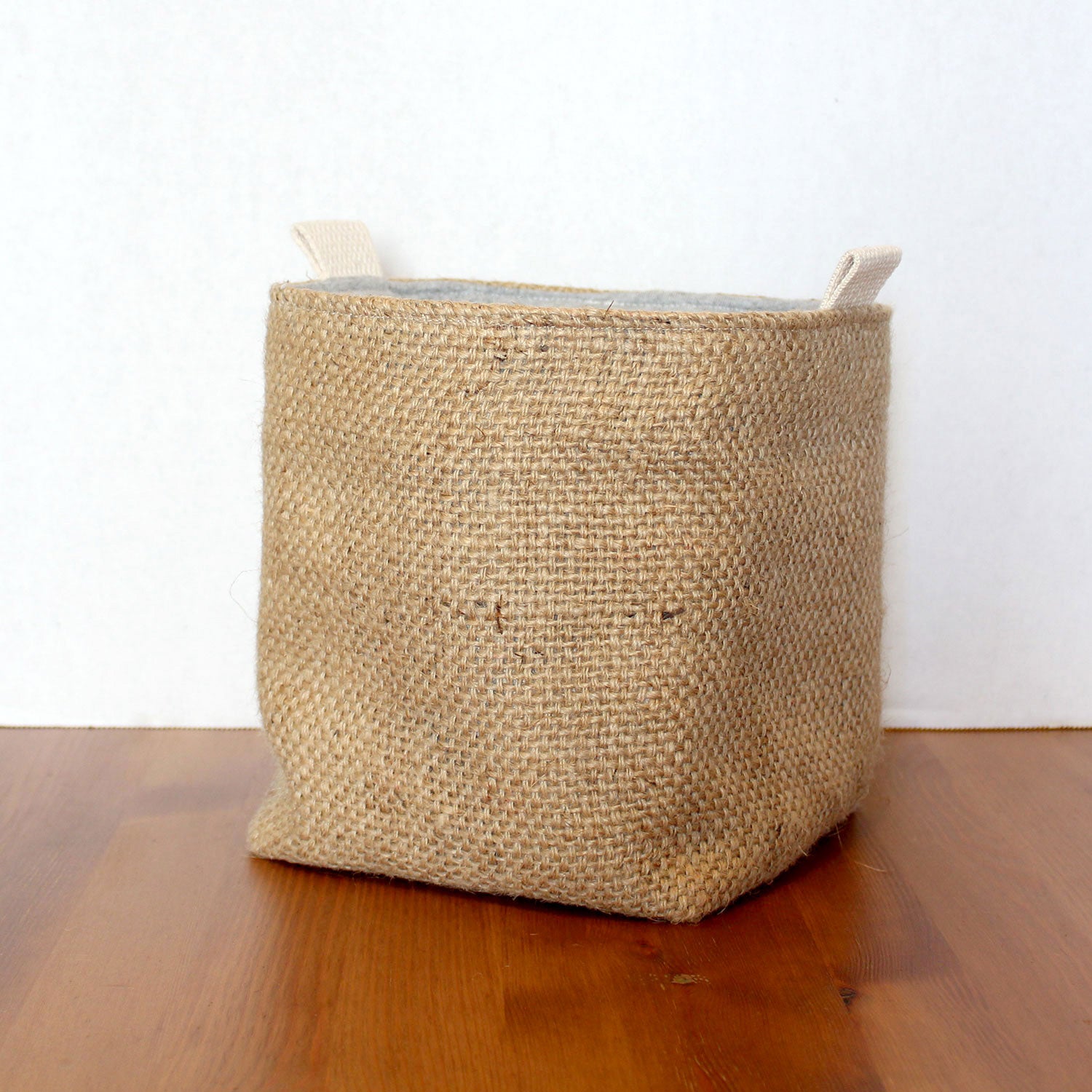 Upcycled Coffee Sack Basket - Medium - plain